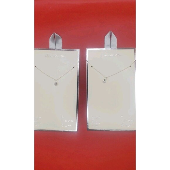 Two 16" Sterling Silver Necklace w Oval CZ Prong Pendant set - Picture 1 of 4